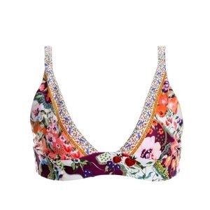 Agua Megan Floral Bikini Top w/embroidery and beading Medium NWT